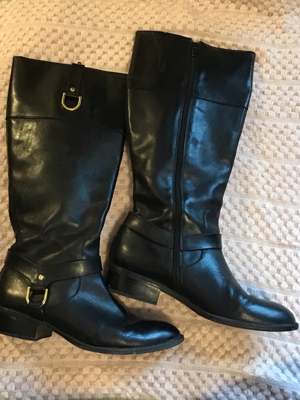 Lauren Ralph Lauren Black Leather Riding Boots with Gold Hardware